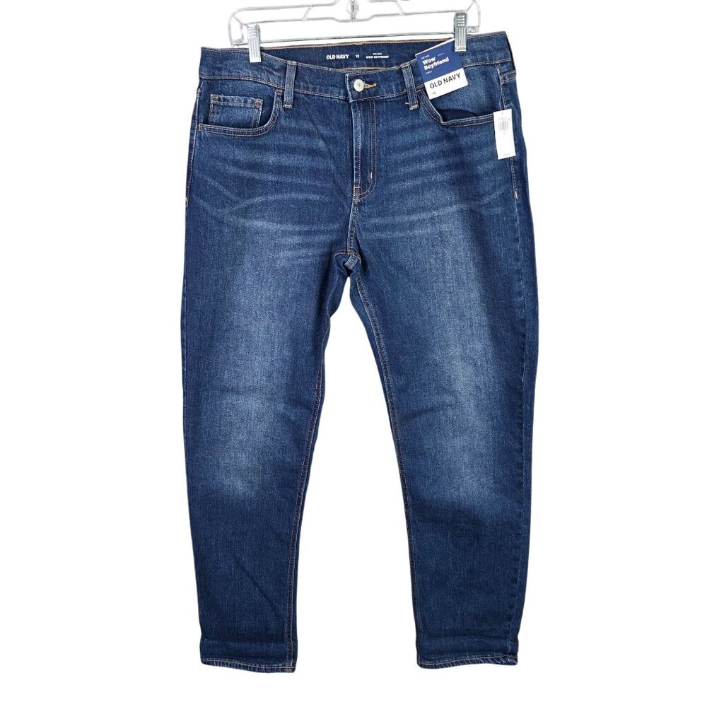 Womens Old Navy Mid-Rise Wow Boyfriend Ankle Blue Denim Jeans Cotton Blend 12